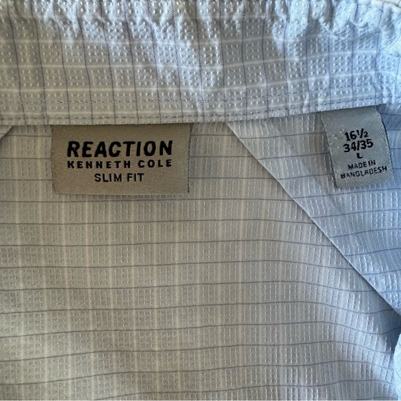 Kenneth Cole Slim Fit Dress Shirt Light Blue Check – 16.5 34/35 - Picture 4 of 6